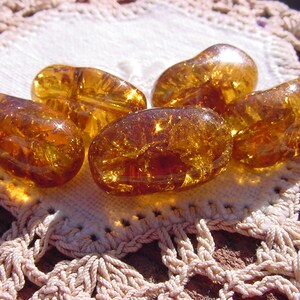 Gorgeous Golden Topaz Crackle XLG Vintage Glass Beads image 6