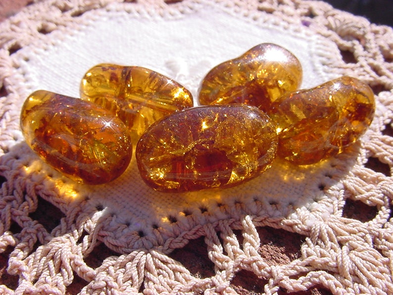 Gorgeous Golden Topaz Crackle XLG Vintage Glass Beads image 6