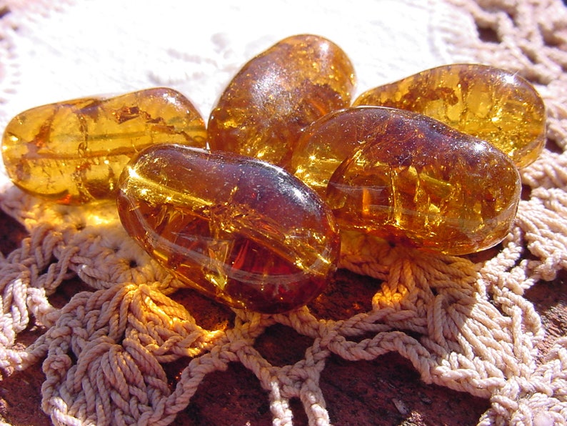 Gorgeous Golden Topaz Crackle XLG Vintage Glass Beads image 5