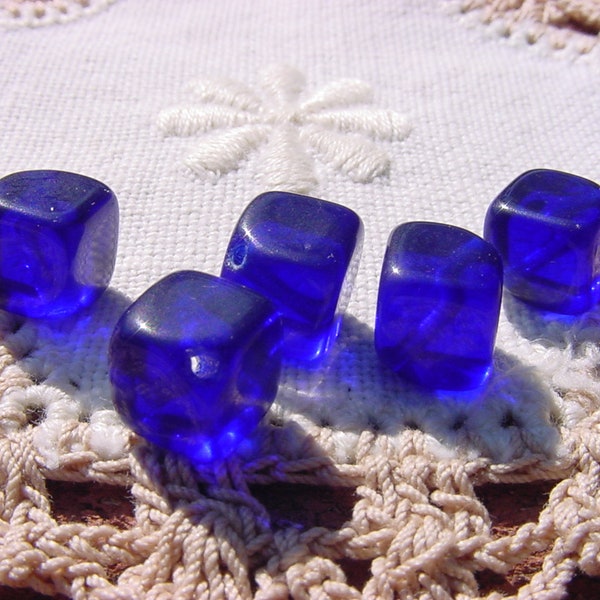 Sweetest Petite(est) Cobalt Glass Cobalt Blue Cubes Vintage Glass Beads
