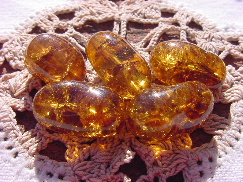 Gorgeous Golden Topaz Crackle XLG Vintage Glass Beads image 2
