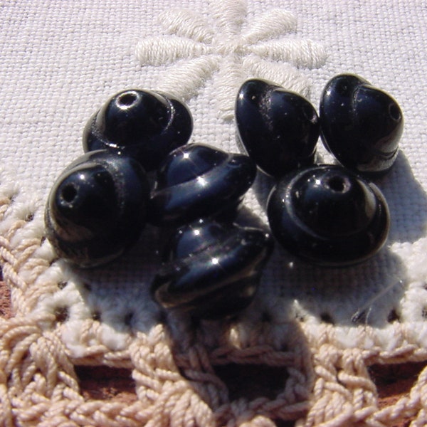 Glossy Midnight Black Saturn Beads Vintage Glass Beads