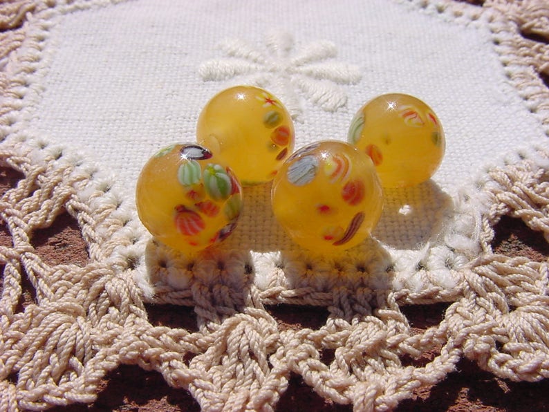 Golden Honey Vintage Japanese Glass Millefiori Beads