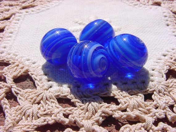 Cosmic Cobalt Lampwork Swirls Vintage Japanese Glass Beads Etsy