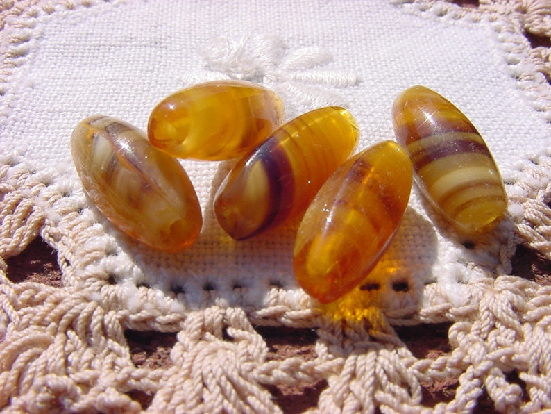 Caramel Apple Cider Swirls Tapered Vintage Glass Beads