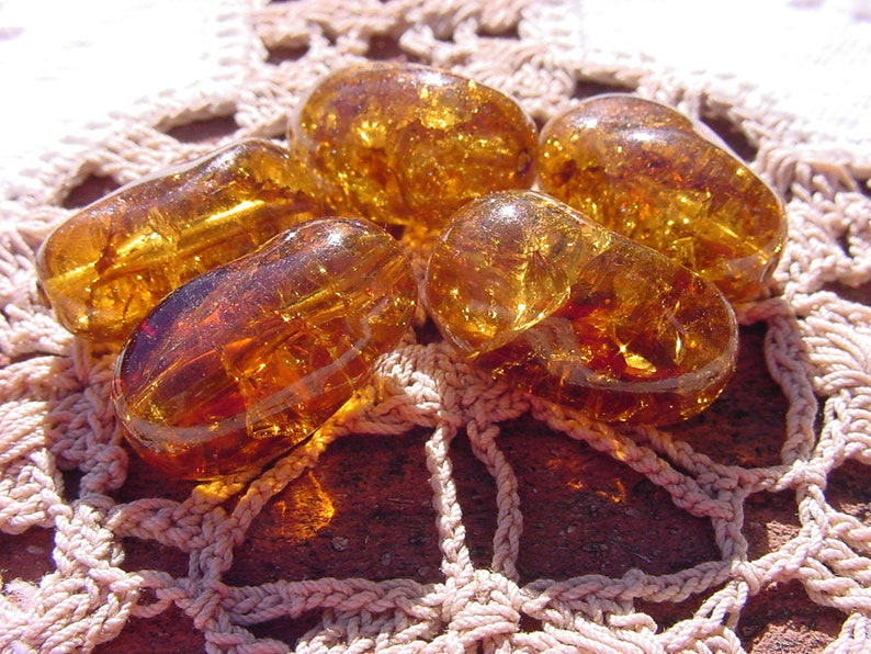 Gorgeous Golden Topaz Crackle XLG Vintage Glass Beads image 4