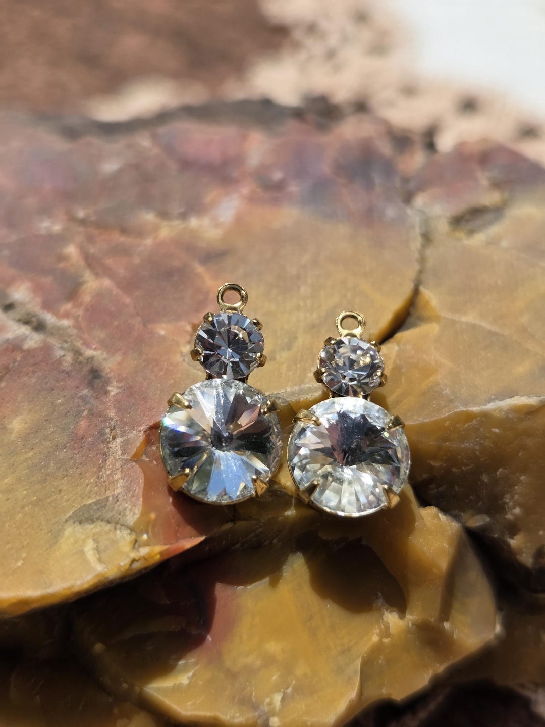 Vintage Swarovski Crystal Rivoli Gold Tone Set Unique Glass Cabs Jewels ...