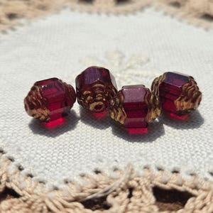 Richest Garnet Red Golden Copper Metallic Vintage Czech Glass Cathedral Beads