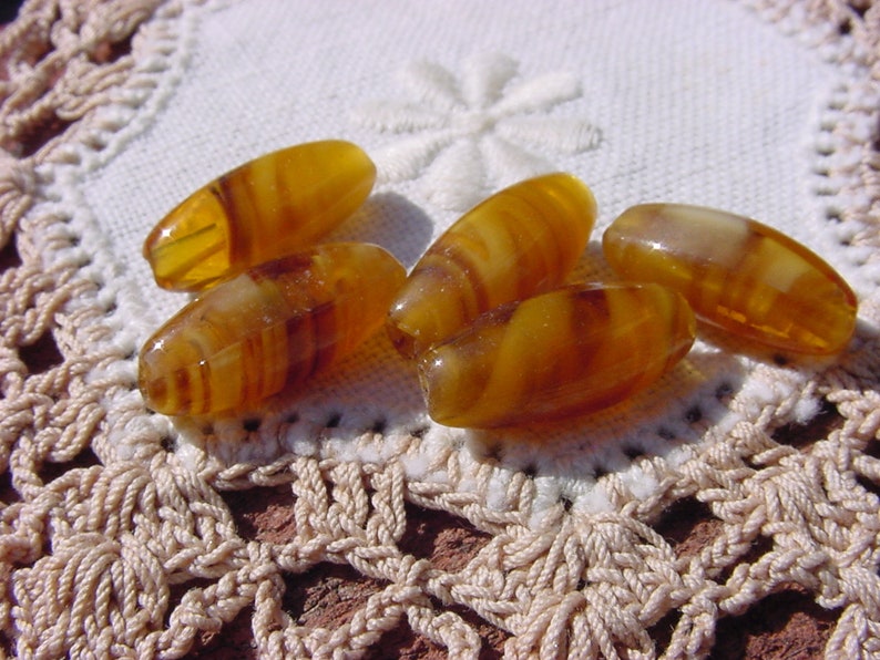 Caramel Apple Cider Swirls Tapered Vintage Glass Beads