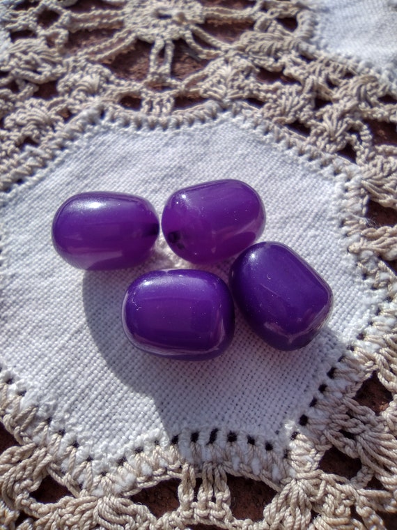 Lot De 30 Perles Vintage En Verre Violet Aubergine - Forme Disque - Occasion - Fait En France