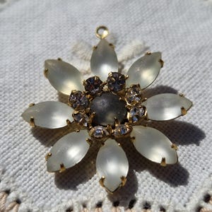 Lightly Opalescent Inner Glow Floral Star Matte Grey Crystal Set Vintage Glass Pendant