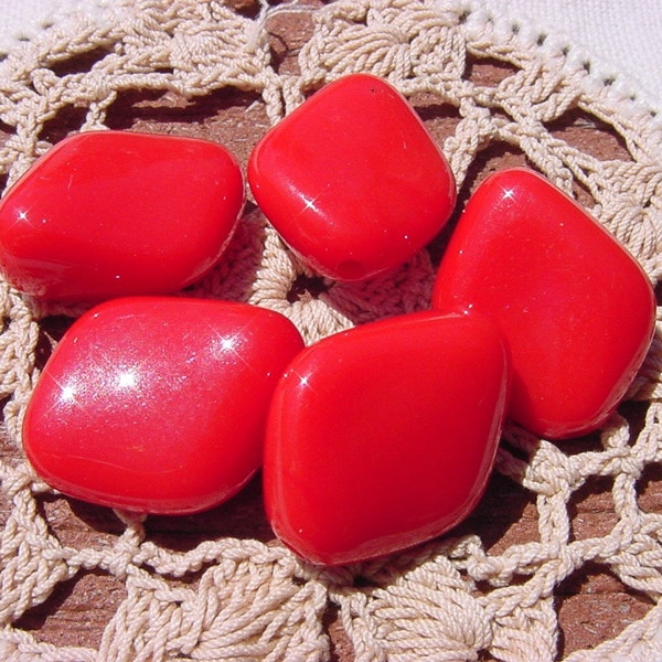 Candy Apple Red Gently Rounded Diamond Vintage Lucite Beads