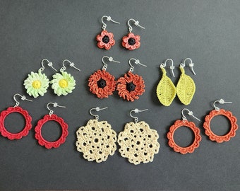 Crochet, Crochet Gifts, Crochet Gift, Crochet Handmade, Handmade Crochet, Crochet Jewelry, Halloween, Earrings, Sterling Silver, Flowers
