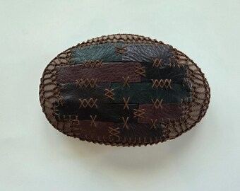 Quilted Leather Suede Crocheted Lace Stone Gift Handmade Home Decor Original Lace Table Decoration Interior Red Rust Brown Green Unique
