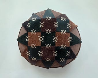Quilted Leather Suede Crocheted Lace Stone Gift Handmade Home Decor Original Lace Table Decoration Interior Green Brown Rust Taupe Unique