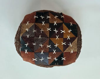 Quilted Leather Suede Crocheted Lace Stone Gift Handmade Home Decor Original Lace Table Decoration Interior Green Brown Rust Cream Unique