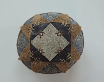 Quilted Leather Crochet Stone, Crochet Gift, Crochet Handmade, Crochet Decor, Original, Lace Stone, Home, Table Decor, Metallic, Brown, Gray