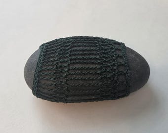 Crocheted Lace Stone Decor, Green Thread, Gray Stone, Gift, Handmade, Original, Crochet Decor, Nature, Nature Lovers