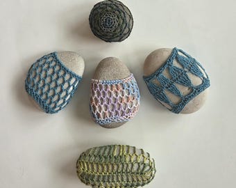 One Crochet Pebble, Crochet Gifts, Handmade, Original, Crocheted Pebbles, Turquoise, Handmade, Rocks Nature Lovers Unique Gift Miniature Art