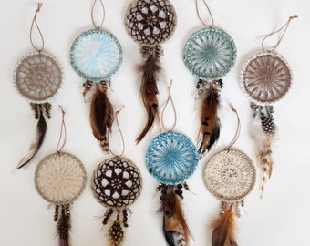 Crochet Gifts, Crochet Gift, Crochet Handmade, Handmade Crochet, Crochet Decor, One of a Kind, Crocheted Dream Catchers, Feathers, Beads