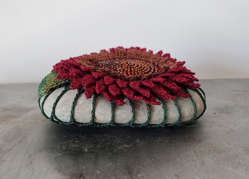 Crochet, Crochet Gifts, Crochet Gift, Crochet Handmade, Handmade Crochet, Crochet Decor, Chocolate Sunflower, Beaded Lace Stone, Original image 4