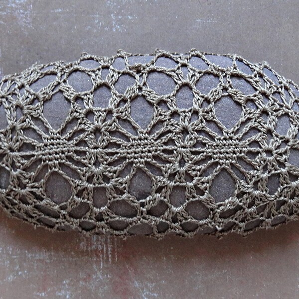 Crocheted Lace Stone, Home, Decor, Table Decoration, Woodland, Nature, Handmade, Original, Soft Brown Thread, Oval Stone