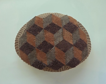 Quilted Suede Crocheted Lace Stone Optical Illusion Gift Handmade Home Decor Original Design Table Decoration Interior Sewn Brown Rust 3D