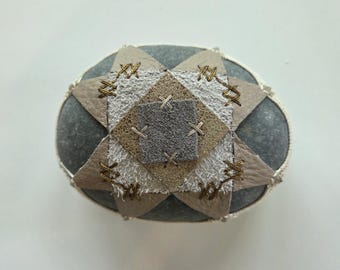 Quilted Leather Crochet Stone, Crochet Gift, Crochet Handmade, Handmade Crochet Decor, Original, Lace Stone, Home, Table Decor, Gray, Art