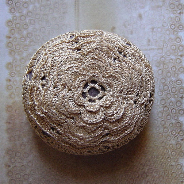 Holidays, Entertaining, Thanksgiving, Crochet Lace Stone, Original, Handmade, Nature, Table Decoration, Flower, Golden Beige, Brown