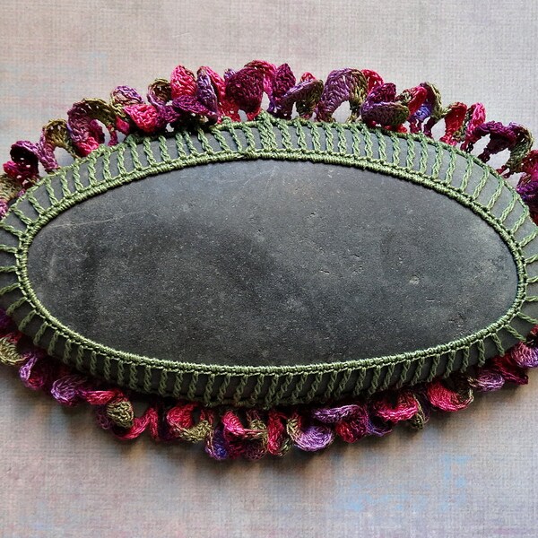 Art, Mixed Media, Crochet Lace Stone, Original, Handmade, Table Decoration, Tribal, Art Object, Collectibles