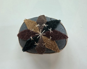 Quilted Suede Crocheted Stone, Gift Handmade, Interior Decor, Original Lace Stone Home Table, Green, Dark Brown, Light Brown Gray Taupe Hill