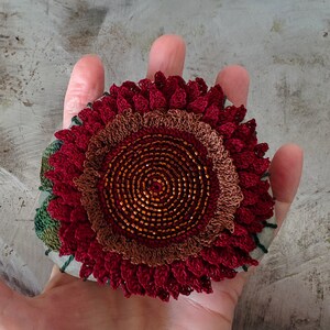 Crochet, Crochet Gifts, Crochet Gift, Crochet Handmade, Handmade Crochet, Crochet Decor, Chocolate Sunflower, Beaded Lace Stone, Original image 5