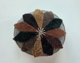 Quilted Suede Crocheted Stone, Gift, Handmade, Interior Decor, Original, Lace Stone Home Table, Green, Dark Brown, Light Brown Gray Taupe