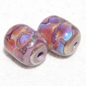 PASHMINA Pair2 Handmade Art Glass Beads Flaming Fools Lampwork Art Glass SRA image 2