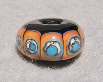 PUEBLO Lampwork Glass Large Hole European Charm Bead- Flaming Fools Lampwork Art Glass  sra