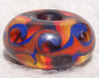 WAVELENGTH #3  Lampwork Glass Large Hole European Charm Bead- Flaming Fools Lampwork Art Glass  sra