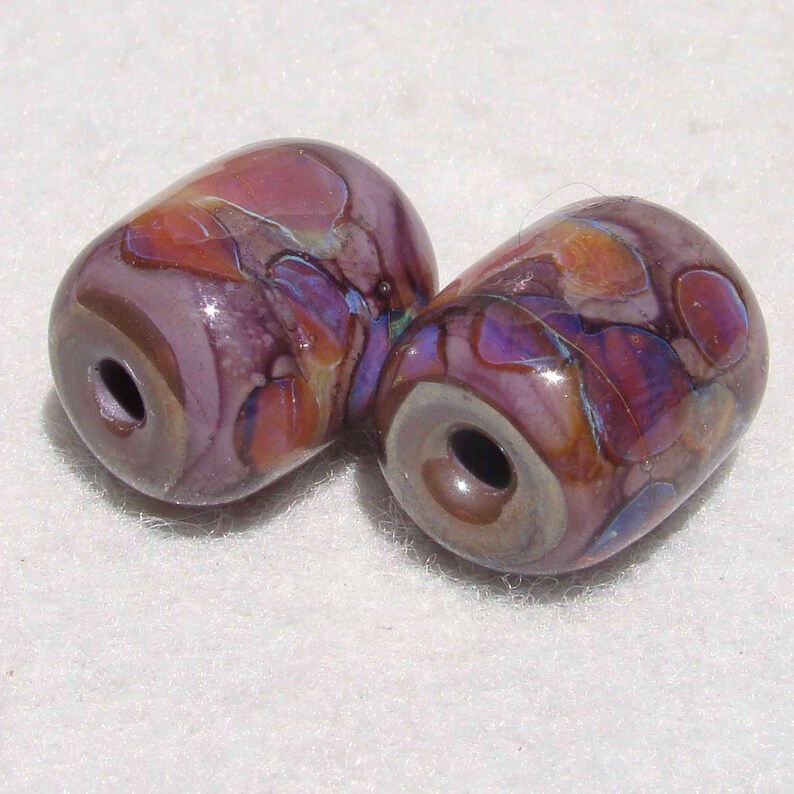 PASHMINA Pair2 Handmade Art Glass Beads Flaming Fools Lampwork Art Glass SRA image 3