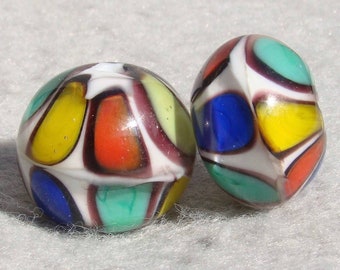 MONDRIANI Set(2) Handmade Lampwork Art Glass Beads- Flaming Fools Lampwork Art Glass  sra