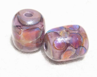 PASHMINA Pair(2) Handmade Art Glass Beads Flaming Fools Lampwork Art Glass SRA