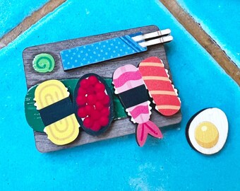 Sashimi Stacked Wooden Board Magnet or Pin