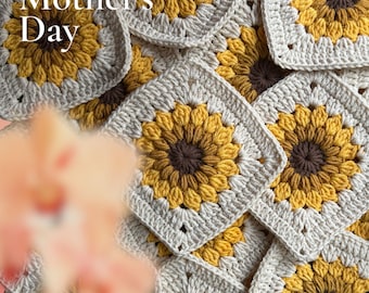 Sunflower Granny Square Pattern 24 pc.handmade Gifts for Mom