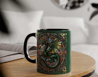 Medieval Green Celtic Dragon mug | Accent Mug, 11oz