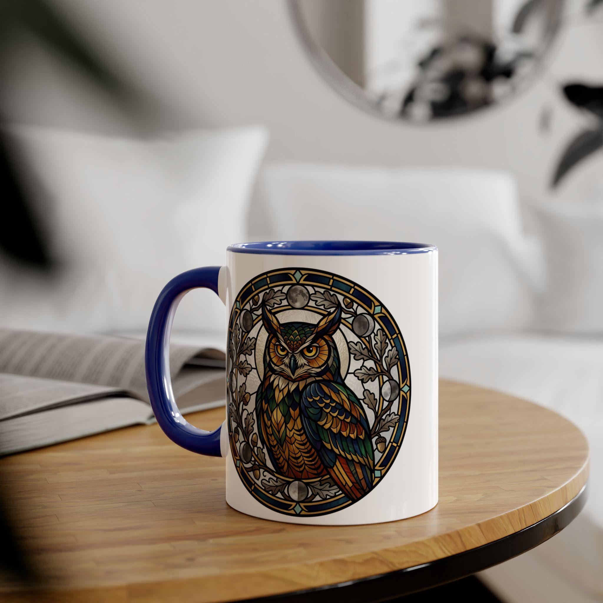 Stained Glass Owl Mug, Accent Coffee Mug 11oz