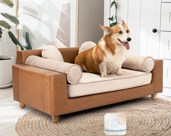 Sofás para perros y sofás cama grandes para perros Sofás de cuero para perros con cojín de terciopelo lavable para un sueño confortable, capaz de soportar 160 libras