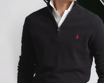 RALPH LAUREN Quarter Zip Langarm Pullover Neck Regular Fit Inspiriert Herren Pullover mit V-Ausschnitt