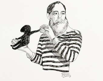 Portrait of Edward Gorey and Doll he made Illustration Print Dame Darcy