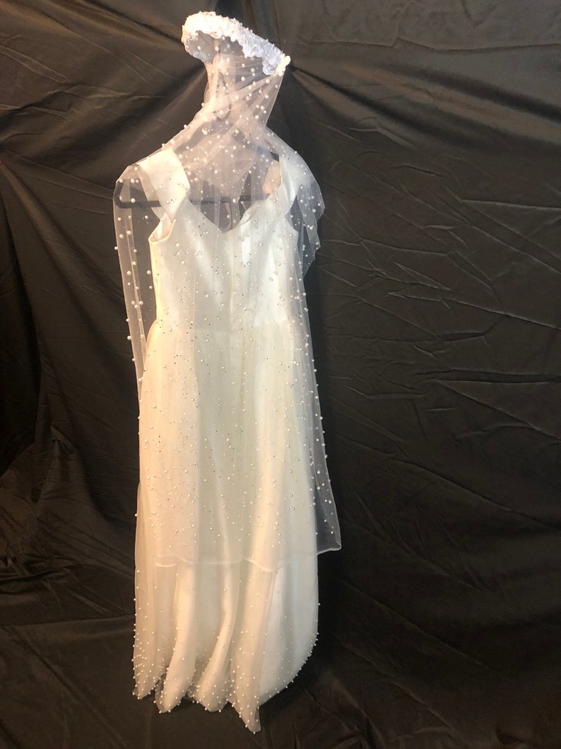 Vintage Pearl Gown Wedding Gown Goth White Dress Bridal Veil Upcycled Recycled Formal Wear Prom Dame Darcy Womens Clothing image 2