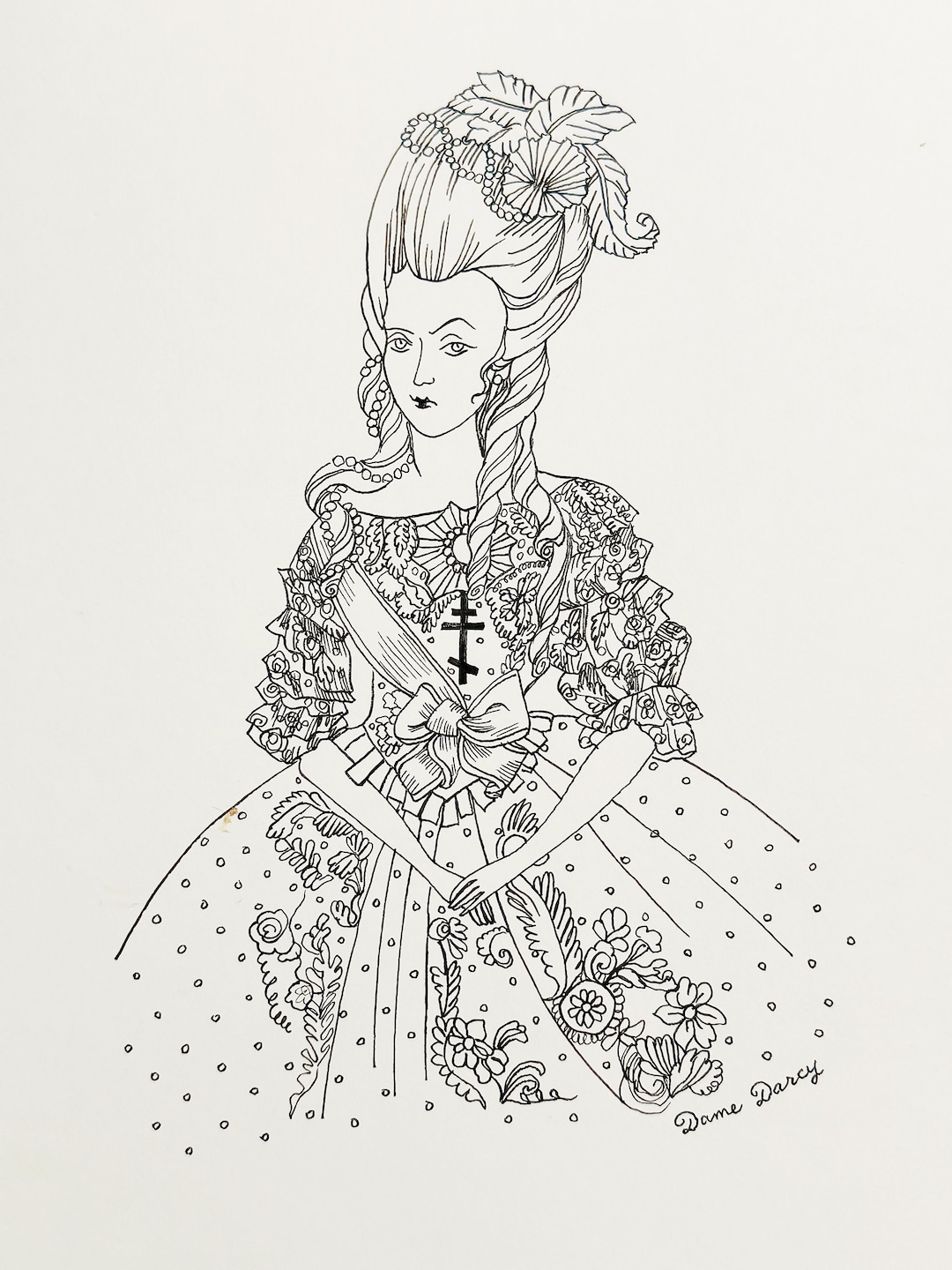 Rococo Duchess Illustration Original Pen and Ink Hand Made Drawing ...