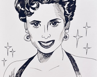 Pen And Ink Original Art Portrait Musician Women Lena Horne Dame Darcy
