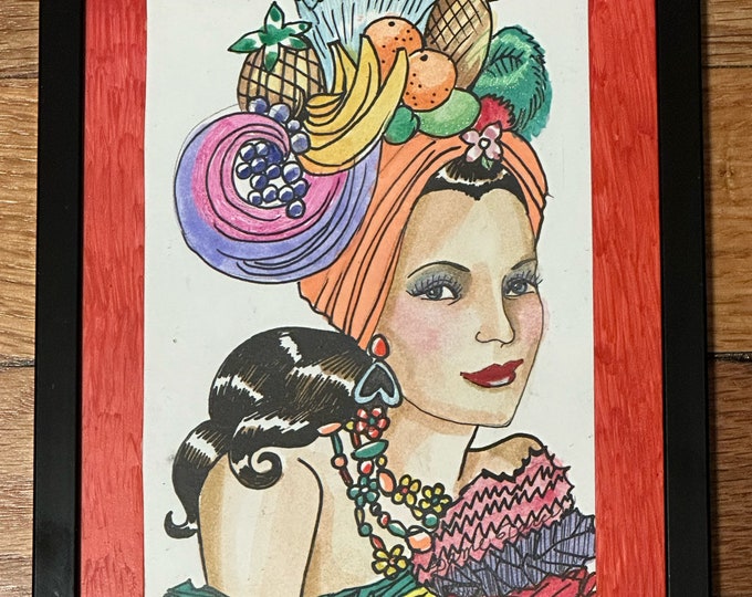 Color Illustration Original Art Portrait Musician Women Carmen Miranda Dame Darcy